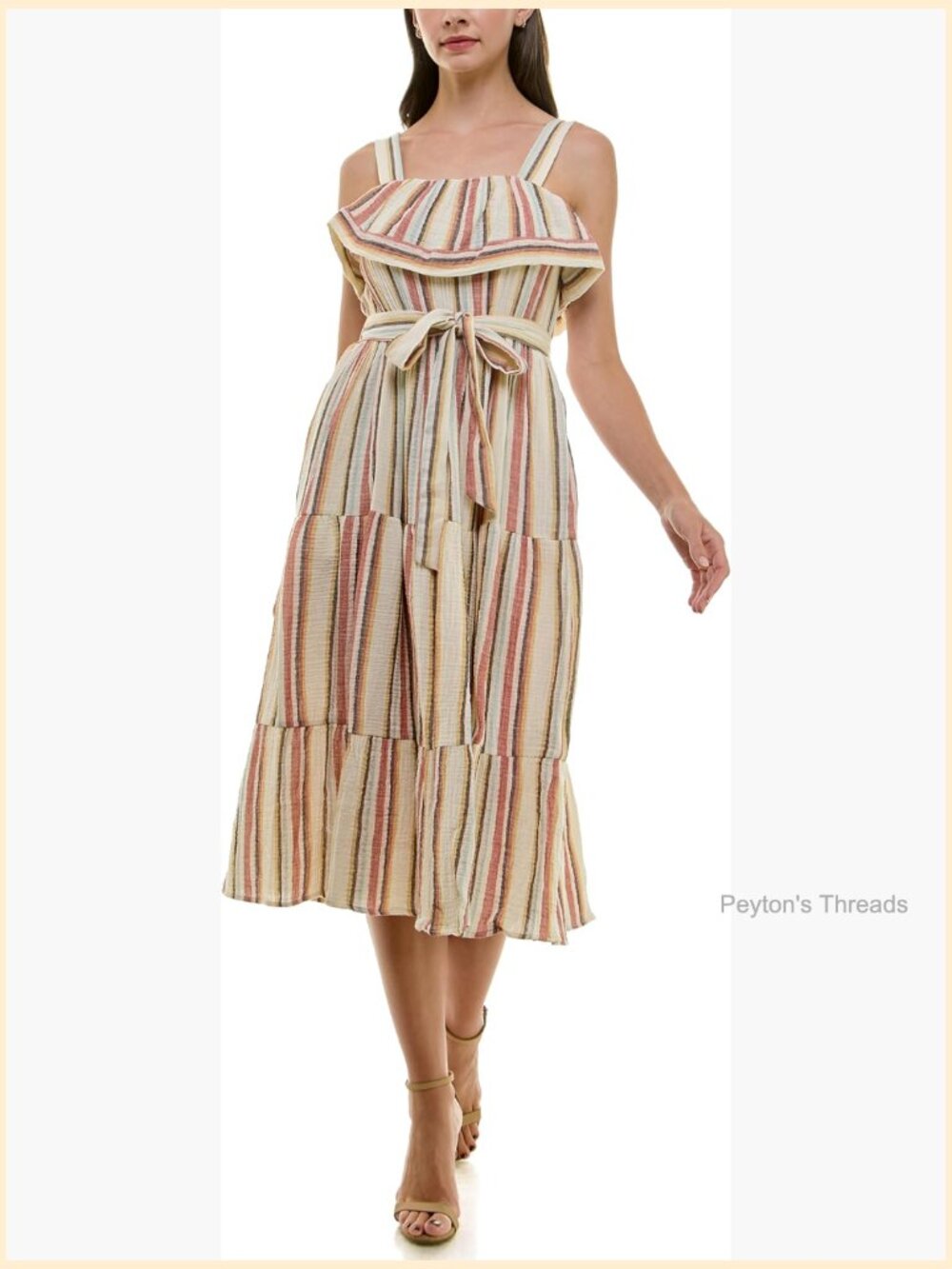 Women's Striped Sundress with Square Neck and Midi Length